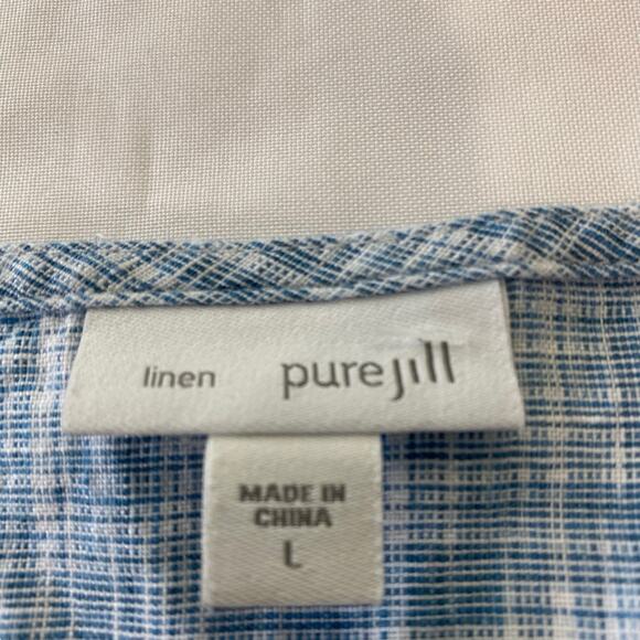 J.Jill ~Pure Jill Linen Wrap Tunic Blue ~Agate/White ~ size LARGE - Picture 8 of 13